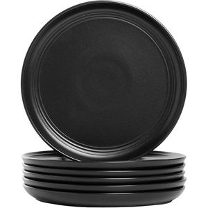 Ensemble de 6 assiettes à salade noires mates de 8,25 pouces avec design à double ligne - Product Image 1