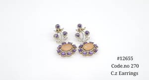 Pendientes colgantes de circonia cúbica con diseño floral romántico, con piedras dobles de rubí y esmeralda, latón chapado en Mehandi, joya de fiesta para mujer. - Product Image 3