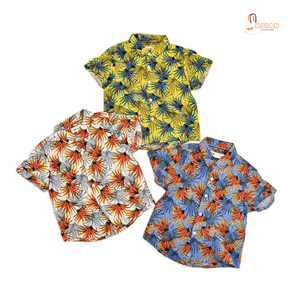 เสื้อเชิ้ตแขนสั้นสำหรับเด็กผู้ชาย สไตล์ฮาวายแบบลำลอง ผ้าทอ ทรงปกติ ปกเสื้อติดกระดุมเดี่ยว - Product Image 1