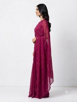 Sari en Georgette Magenta pour Femme, Broderie Étoile, Style Traditionnel Indien et Pakistanais, Longueur Ras du Sol, Vêtement de Mariage, Matériaux Recyclés