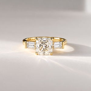 Women's Classic Radiant Cut <b>Diamond</b> Ring with Baguette Side Stones in 14K Yellow Gold for Engagement Wedding & Anniversary Gift - Product Image 1
