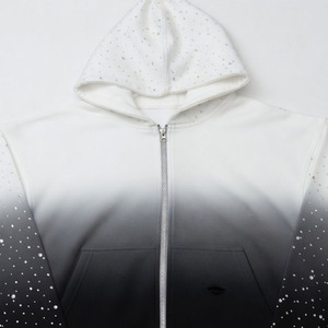 Custom Manufacturers <b>Zip</b> up Acid Wash Spider Print Oversize logo Rhinestone Black Clothing Hoodie for Men - Product Image 2