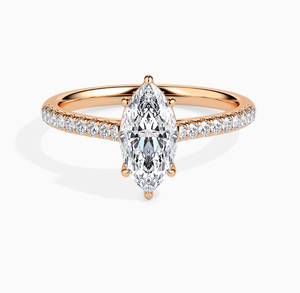 Anillo de Compromiso con Diamante Cultivado en Laboratorio, Corte Marquise, 1.10 CTW, Certificado IGI, Oro Sólido de 14K, Banda Pavé, Anillo Solitario para Mujer - Product Image 1