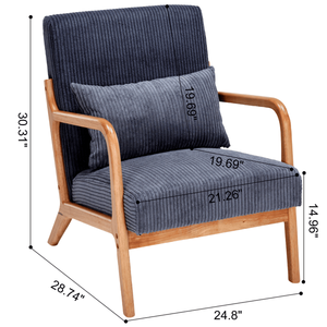 Fauteuil d'appoint en bois massif de style moderne du milieu du siècle avec coussin pour salon ou lecture, chaise rembourrée - Product Image 3