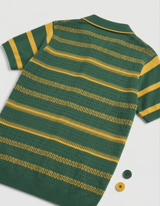 Camiseta polo a rayas de punto para hombre, mezcla de algodón, transpirable, ropa informal de verano, manga corta - Product Image 3