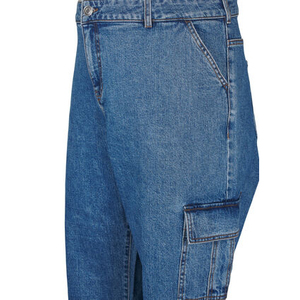 Manufacturer's Best Quality High Waist Women's Straight Leg Cargo <b>Jeans</b> Customized Logo Design Breathable Plus Size Washed - Product Image 4