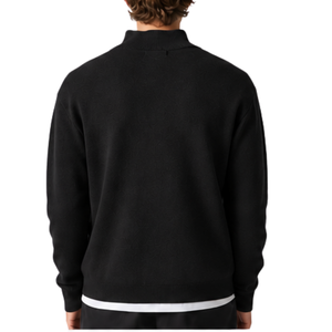 Pull en maille pour homme, noir uni, col montant zippé, manches longues, décontracté, hiver, doux, 100% coton, coupe premium - Product Image 2