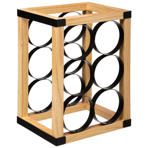Modern Style 6-Bottle Natural Mango Wood Black Iron Metal Tabletop Wine <b>Rack</b> 3L Capacity for Home Kitchen <b>Bar</b>-ROYAL HOME - Product Image 1
