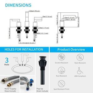Rubinetto da Bagno Moderno a 2 Maniglie Nero Opaco con Cascata, Miscelatore a 3 Fori per Lavabo con Stile Pop - Product Image 3