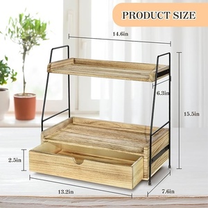 2 Tier Handmade Wooden Organizer Double Tier Counter Drawer for Bathroom or Kitchen Living Room Shelf Decor for salem internaton - Product Image 3