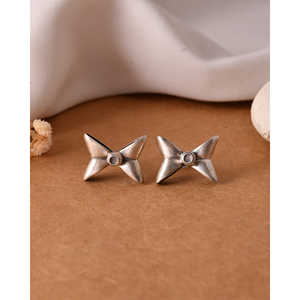 Meera Jaipur High Bow <b>Silver</b> Fashion <b>Stud</b> Earrings India Stylish Elegant - Product Image 2