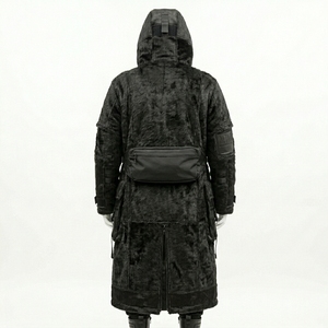 Wholesale <b>Mens</b> Custom Genuine Black Cowhide Hair On Hide Leather <b>Long</b> Hooded <b>Coat</b> Heavyweight Winter Overcoat Outfit Bulk Supply - Product Image 2