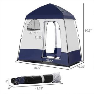 Carpa portátil de 2 habitaciones con privacidad, azul, con bolsa de ducha y suelo. - Product Image 3