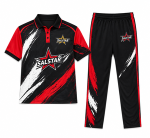 Conjunto de Uniforme de Cricket para Hombre SALSTAR, Camiseta Polo Sublimada de Secado Rápido y Pantalones, Diseño Rojo, Negro y Blanco, Ropa para Todas las Temporadas - Product Image 3