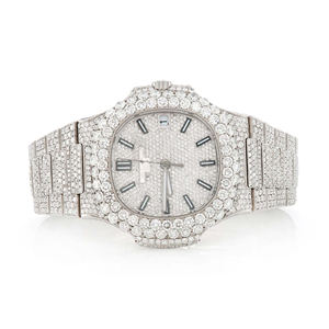 Reloj de Cuarzo de Acero Inoxidable con Incrustaciones de Moissanita, Correa de Lujo de 20 mm, Diamantes VVS, Colección Moderna Hip Hop - Product Image 1