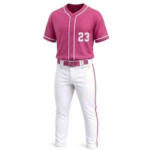 Maillot de baseball pour homme avec numéro 23 brodé, manches courtes roses, pantalon blanc, polyester respirant - Product Image 5