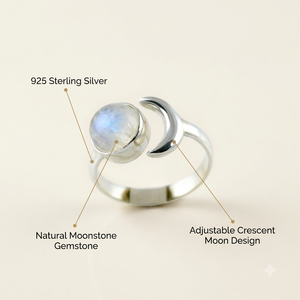Bague Statement en Argent Sterling 925 avec Pierre de Lune Arc-en-ciel, Faite à la Main, Pierre de Naissance de Juin, Sertissage Bezel 8mm, Style Bohème, Cadeau Idéal - Product Image 6