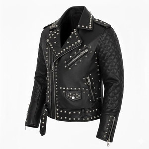 Men’s Black Studded Leather Moto <b>Jacket</b> - <b>Gothic</b> Punk Rock Edgy Outwear Factory Wholesale 2026 - Product Image 2