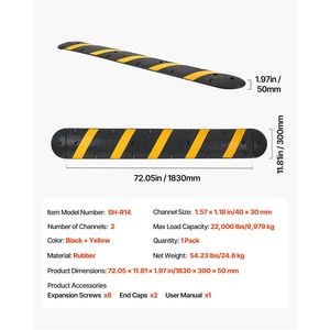 Rampa Protettiva per Cavi 72, Capacità di Carico 22000 Libbre/Assale, Dosso Stradale in PVC Resistente da 6 Piedi, Dosso Riduttore di Velocità in Gomma a 2 Canali - Product Image 6