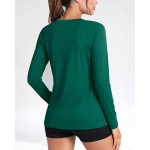 Unisex Full Sleeve Green Rash Guard Quick Dry Polyester <b>Swim</b> Top with Front Logo UPF50+ Eco-Friendly <b>for</b> Adults - Product Image 2