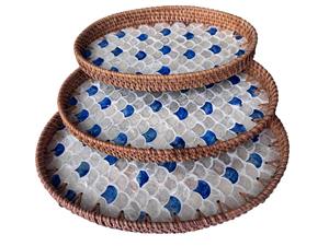 Plateau de service décoratif en nacre et rotin, mosaïque, pour usage quotidien à la maison, sur le comptoir de cuisine et pour servir les invités. - Product Image 4