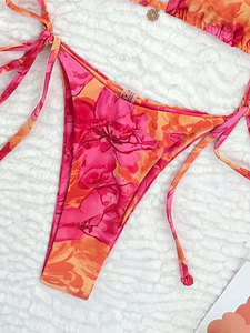 Women's Floral Print Bikini Set Halter <b>Neck</b> <b>Tie</b> Side Swimwear Two Piece Spandex Polyester Stretch Beachwear - Product Image 2