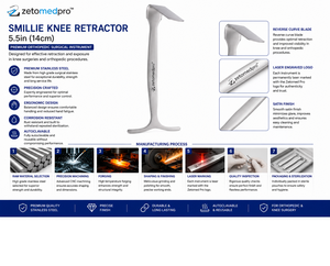 Retractor de Rodilla SMILLIE de 5.5 pulgadas (14 cm) con Hoja Recta, Curva y Inversa, Juego de Instrumentos Manuales Zetomed Pro - Product Image 3