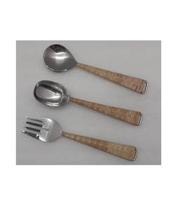 Cuillère en rotin et acier inoxydable avec manche épaissi, vaisselle pour la maison, restaurant, cadeau de mariage, couverts à prix avantageux - Product Image 3