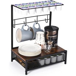Organisateur de station à café en bois avec tiroir de rangement pour dosettes K-Cup à 2 niveaux et support à 8 crochets pour mugs, pour le rangement sur comptoir de bar à café - Product Image 5