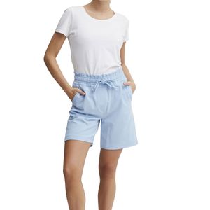 Shorts Bermuda en coton bleu clair taille haute avec cordon de serrage et poches, shorts de sport décontractés pour femmes - Product Image 4