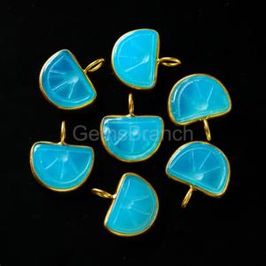 Dark Blue Chalcedony Orange Fruit Carved Gemstone <b>Charm</b> Pendant Gold Vermeil Healing Crystal Jewelry Natural Chalcedony Pendant - Product Image 1
