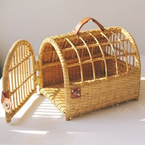 Custom Comfortable Rattan Wicker Pet Carrier Backpack Bag Accessories with <b>Cushion</b> for Export - Product Image 5