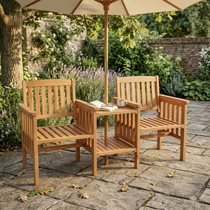 Conjunto de Sillas Modernas para Exteriores, Madera de Caoba Sólida con Acabado Natural para 2 Personas - Product Image 6