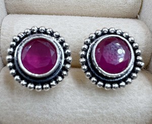 Hot Selling Dyed Ruby <b>Silver</b> <b>Stud</b> Handmade Gemstone Beaded Design Round <b>Stud</b> Earrings For Her - Product Image 2