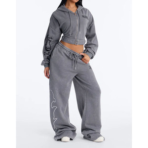 Chándal de mujer con logo personalizado y franjas laterales, conjunto de sudadera y pantalón de chándal de forro polar técnico para jogging - Product Image 1