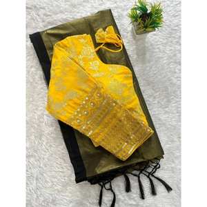 ATTRACTIVE TISSUE SILK ZARI WEAVING WORK SAREE WITH STITCHED <b>BLOUSE</b> <b>GOLD</b> - Product Image 1