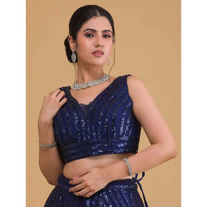 Lehenga Choli Azul Marino con Lentejuelas y Tela de Red para Recepciones, con Dupatta para Bodas - Product Image 5