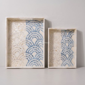 2027 Mother of Pearl Rattan Tray, Serving Tray with Inside Handles Wholesale From Vietnam - Product Image 1