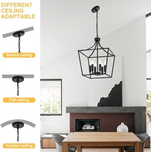 Wholesale Classic Lantern Chandelier Bulk Matte Black Tapered <b>Cage</b> Pendant <b>Light</b> Factory Price Metal Frame Hanging Lamp - Product Image 3