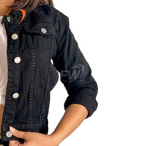 Chaqueta vaquera OEM para mujer, de alta calidad, azul, de manga larga, con bordes deslavados, corte holgado de longitud media a larga. - Product Image 4