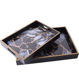 Bandeja de servir y almacenamiento rectangular de madera con diseño único, hecha a mano, esmaltada, con estampado botánico, ideal para mesa de comedor, ¡la más vendida! - Product Image 1