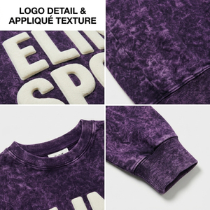 Sweat-shirt streetwear délavé vintage à col rond, imprimé 3D en relief, en molleton de coton premium, à épaules tombantes, style décontracté - Product Image 6