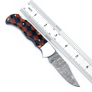 Damascus Steel Folding Blade Knife Olive Wood Handle with Sheath Pocket EDC Hunting Camping Custom Knife OEM - Product Image 3
