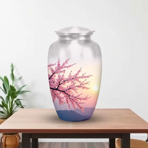 Urna Funeraria de Metal con Diseño de Flor de Cerezo para Cenizas de Adultos, Recuerdo Conmemorativo, Diseño Personalizado con Bolsa de Terciopelo - Product Image 2