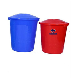2026 FIBRERAFTS Poubelle de rangement en plastique écologique avec couvercle, rouge et bleu, cylindrique, pour extérieur, usage domestique - Product Image 1