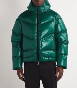 Premium <b>Men</b>’s Green Hooded Puffer <b>Jacket</b> Full Zip Quilted Warm Winter Insulated Casual Outdoor <b>Jacket</b> With Chevron Design - Product Image 2