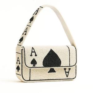 Bolso de hombro tipo clutch con solapa y cuentas de semilla, de moda, para mujer, para fiestas y eventos nocturnos, con bordado artesanal, diseño de juego - Product Image 1
