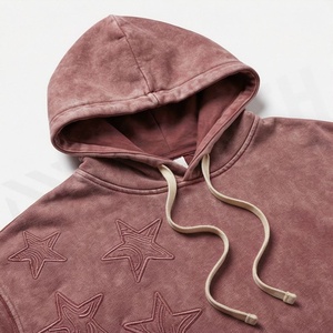 Mens Premium Acid Wash Star Applique Hooded Tracksuit Custom Logo <b>Elastic</b> Waist Eco Friendly Winter Season Gym Workout Set - Product Image 4