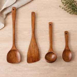 Ensemble d'ustensiles de cuisine en bois d'olivier faits à la main, résistants à la chaleur, en bois massif, 4 pièces - Product Image 4