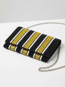 Bolso de hombro tipo sobre de gamuza color verde azulado para mujer con solapa geométrica con cuentas y borlas - Product Image 2